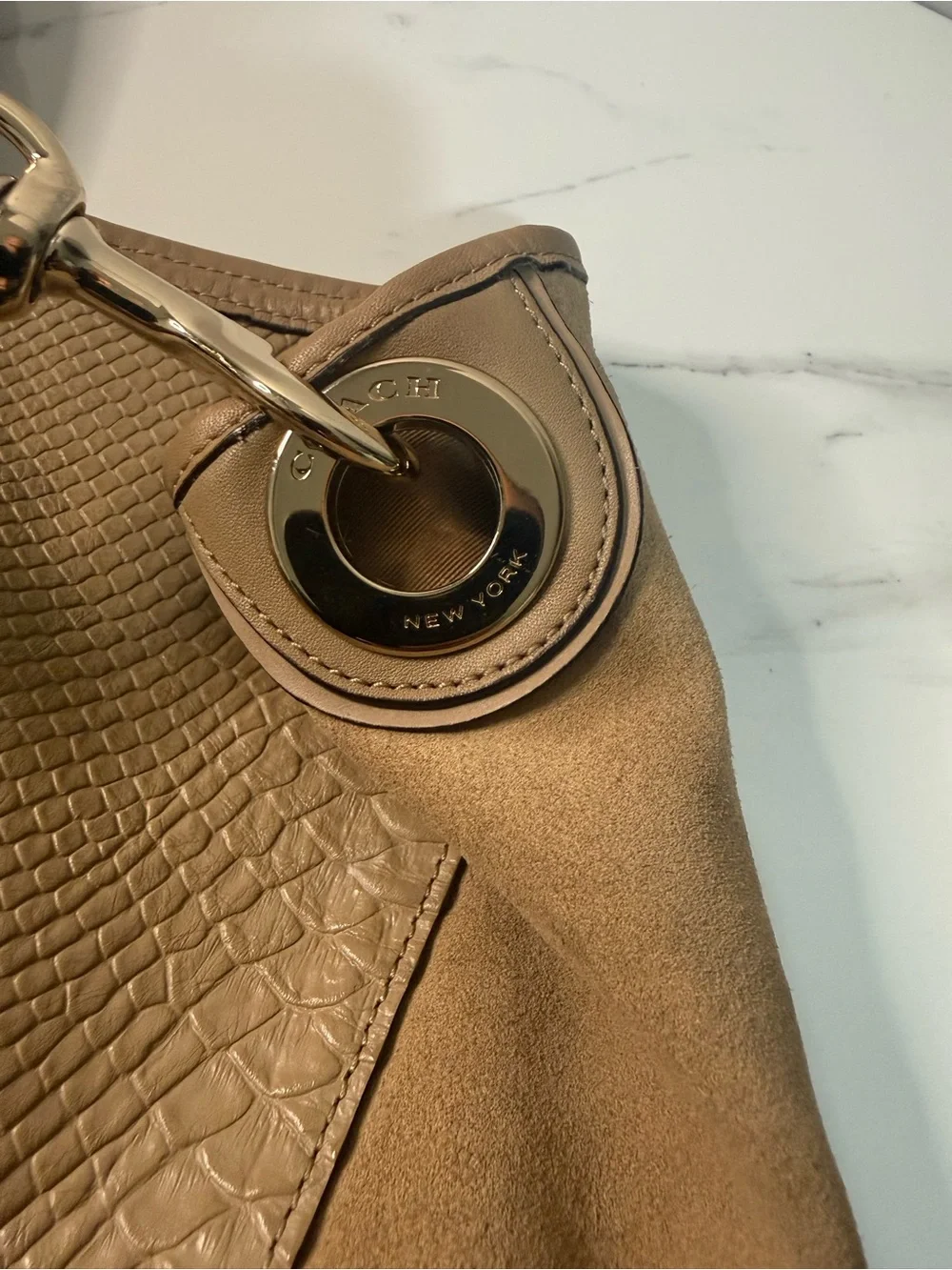 Coach Hadley Neutral Tote Bag with Scarf Accent